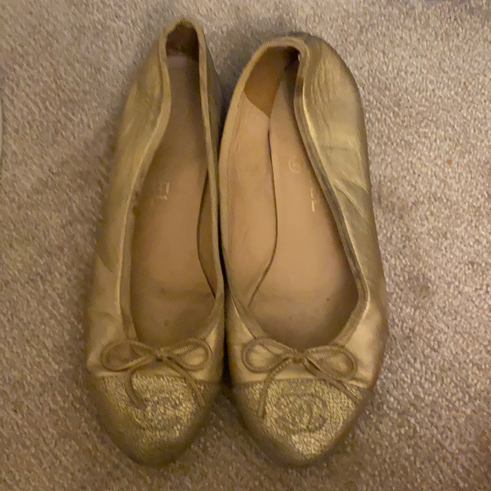 Gold Chanel ballet flats
